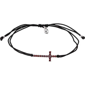 Náramek Stříbrný náramek Shamballa s českým granátem, rhodiovaný - křížek