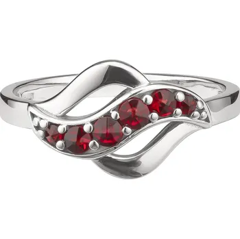 Prsten Stříbrný prsten s českým granátem, rhodiovaný - vlnka Velikost: 55