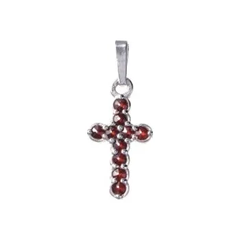 Přívěsek Stříbrný přívěsek s českým granátem, rhodiovaný - křížek