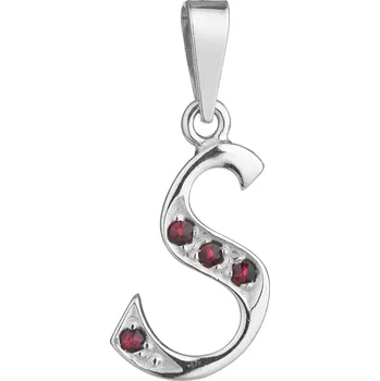 Přívěsek Stříbrný přívěsek s českým granátem, rhodiovaný - písmeno S