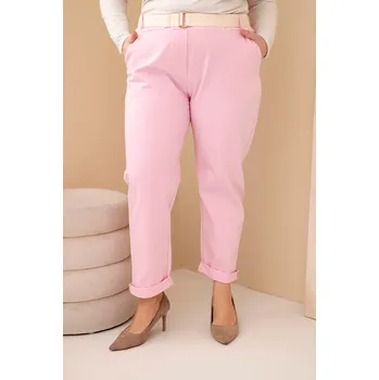 Dámské kalhoty Dámské bavlněné kalhoty Plus Size s páskem světle růžové Barva: Světle růžová, Velikost: 6XL