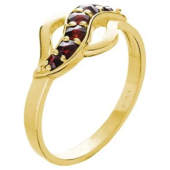 Prsten Stříbrný prsten s českým granátem, zlacený - vlnka Velikost: 57