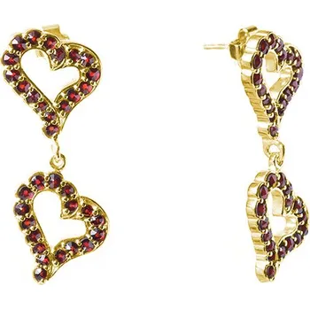 Náušnice Stříbrné náušnice s českým granátem, zlacené - srdce Zapínání: puzeta