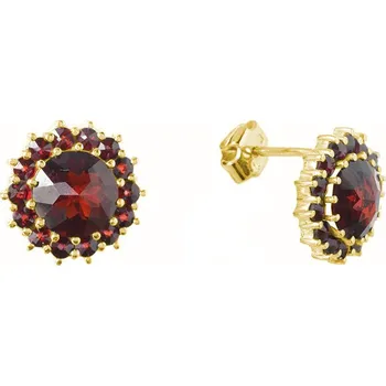Náušnice Stříbrné náušnice s českým granátem, zlacené - květina Zapínání: puzeta