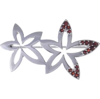 Brož Stříbrná brož s českým granátem, rhodiovaná - květina