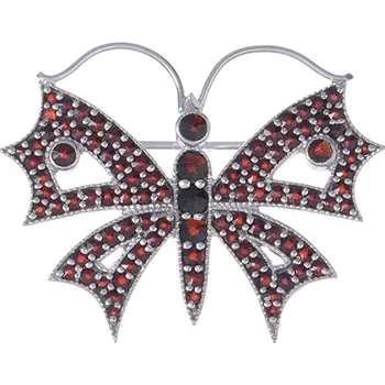 Brož Stříbrná brož s českým granátem, rhodiovaná - zvíře - motýl