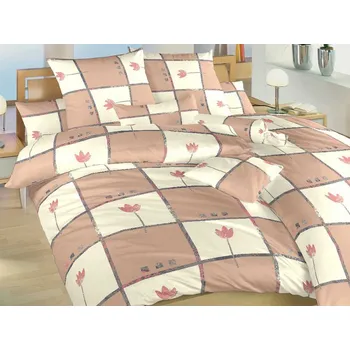 Povlečení Bavlněné prodloužené povlečení 140x220, 70x90 KOMFORT Tulipán světle hnědý