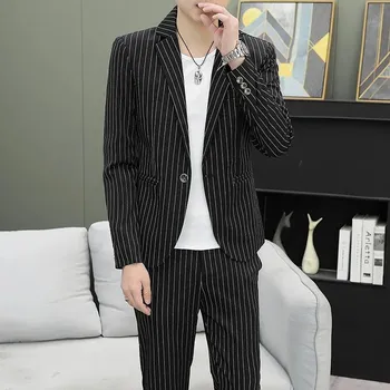 Pánský oblek Best Fashion Pánský pruhovaný oblek pro společenské příležitosti Barva: Černá, Velikost: M