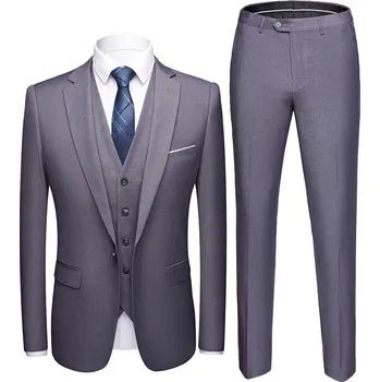 Best Fashion Pánský třídílný oblek pro slavnostní příležitosti Barva: Světle Šedá, Velikost: M