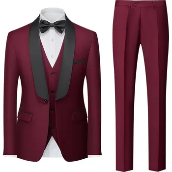 Best Fashion Pánský třídílný oblek pro svatby a business Velikost: 6XL, Barva (Varianta): Vínová
