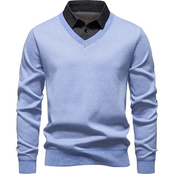 Pánský svetr Best Fashion Pánský vrstvený svetr s košilovým límcem Barva: Modrá, Velikost: 3XL