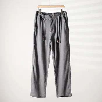 Pánské kalhoty Best Fashion Pánské lněné kalhoty pro pohodlné nošení Barva: Tmavě Šedá, Velikost: 3XL