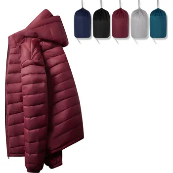 Best Fashion Pánská lehká péřová bunda pro cestování a volný čas Barva: Vínová, Velikost: 4XL