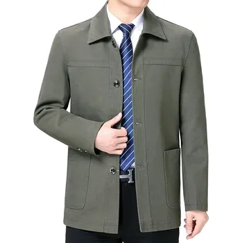 Pánský zimní kabát Best Fashion Pánský lehký kabát s klopami pro přechodné období Barva: Tmavě Zelená, Velikost: 2XL