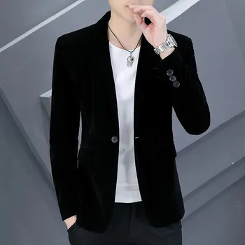 Best Fashion Pánské sametové sako pro společenské příležitosti Barva: Černá, Velikost: XXS