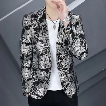 Best Fashion Pánské společenské sako s výrazným potiskem Barva: Stříbrná, Velikost: XL