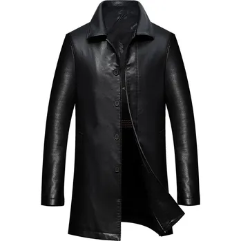 Pánský zimní kabát Best Fashion Pánský dlouhý kožený kabát pro elegantní styl Barva: Černá, Velikost: M