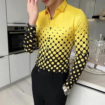 Pánská košile Best Fashion Pánská vzorovaná košile pro volný čas i kancelář Barva: Žlutá, Velikost: 3XL