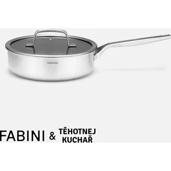 Pánev Hluboká pánev FABINI & Těhotnej kuchař 2.0, Ø 24 cm (2,5 l) - Nerezová beznýtová pánev s hybridním keramickým povrchem z vícevrstvé nerezové oceli s poklicí
