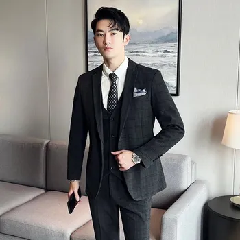 Best Fashion Pánský károvaný oblek pro společenské akce Velikost: M, Barva (Varianta): black 2202