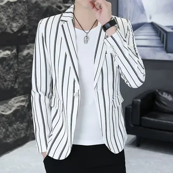 Best Fashion Pánské pruhované sako pro elegantní události Barva: Bílá, Velikost: XL