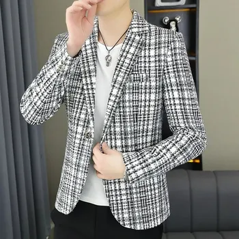 Best Fashion Pánské kostkované sako pro elegantní volnočasový styl Barva: Černá, Velikost: M