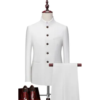 Best Fashion Pánský oblek se stojáčkem pro moderní společenský styl Barva: Béžová, Velikost: XL