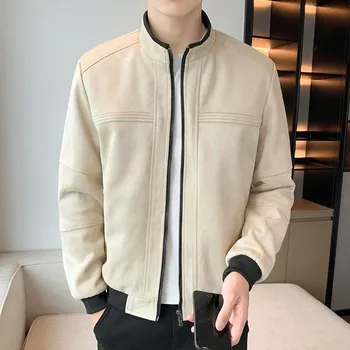 Pánská móda Best Fashion Pánská semišová bunda pro podzimní outfit Barva: Khaki, Velikost: XS