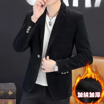 Best Fashion Pánský manšestrový oblek pro elegantní styl Barva: Černá, Velikost: XS