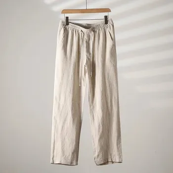 Pánské kalhoty Best Fashion Pánské lněné kalhoty volného střihu na léto Barva: benazine, Velikost: 3XL