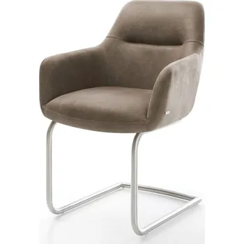 Jídelní židle DELIFE Jídelní židle Pejo-Flex mikrovlákno taupe vintage jídelní židle kulatá nerezová ocel taštičkové pružiny
