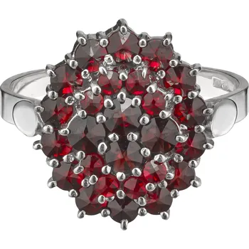 Prsten Stříbrný prsten s českým granátem, rhodiovaný - ovál Velikost: 59