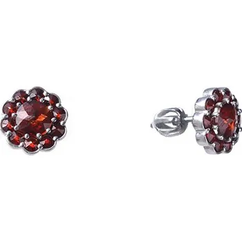Náušnice Stříbrné náušnice s českým granátem, rhodiované - květina Zapínání: klapka