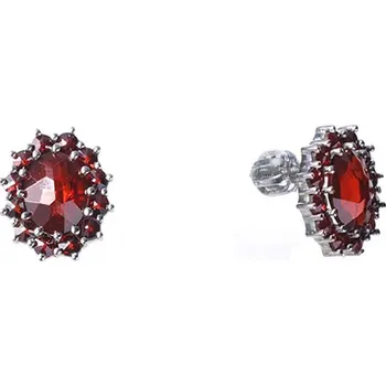 Náušnice Stříbrné náušnice s českým granátem, rhodiované - ovál Zapínání: puzeta
