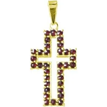 Přívěsek Stříbrný přívěsek s českým granátem, zlacený - křížek