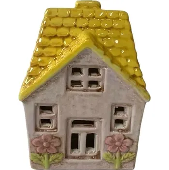 LED keramický domeček se žlutou střechou 15,8 cm