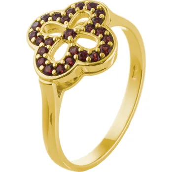 Prsten Stříbrný prsten s českým granátem, zlacený - květina Velikost: 62