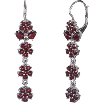 Náušnice Stříbrné náušnice s českým granátem, rhodiované - květina Zapínání: puzeta