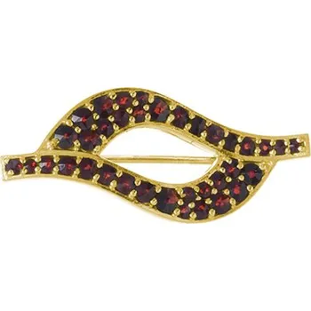 Brož Stříbrná brož s českým granátem, zlacená - vlnka