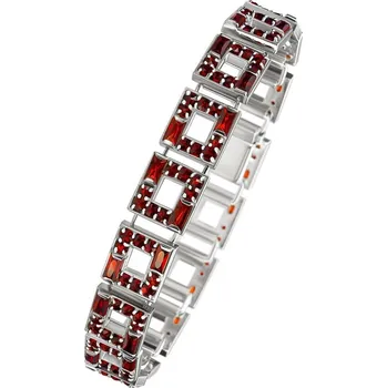 Náramek Stříbrný náramek s českým granátem, rhodiovaný - čtverec