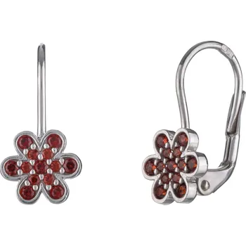 Náušnice Stříbrné náušnice s českým granátem, rhodiované - květina Zapínání: klapka