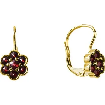 Náušnice Stříbrné náušnice s českým granátem, zlacené - květina Zapínání: puzeta