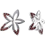 Stříbrné náušnice s českým granátem, rhodiované - květina Zapínání: puzeta