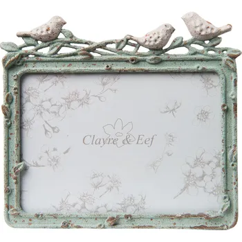 Rám na obraz Zelený kovový vintage fotorámeček s ptáčky - 14*2*12 cm / 13*9 cm