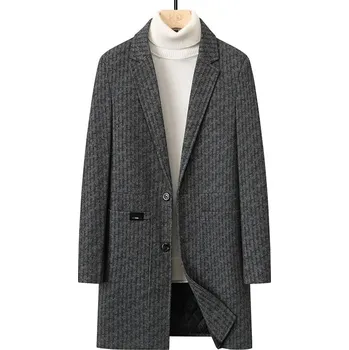 Pánský zimní kabát Best Fashion Pánský delší kabát s rybí kostí pro chladné dny Barva: Šedá, Velikost: M