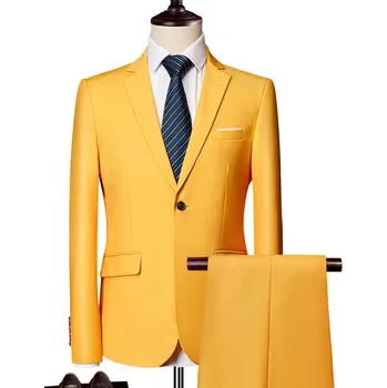 Best Fashion Pánský dvoudílný oblek pro svatby a společenské akce Barva: Žlutá, Velikost: XL