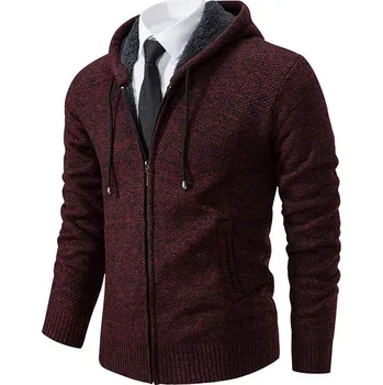 Pánský svetr Best Fashion Pánský teplý pletený svetr se zapínáním Barva: Vínová, Velikost: 3XL