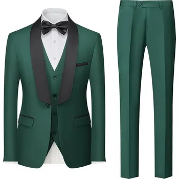 Best Fashion Pánský třídílný oblek pro svatby a business Velikost: M, Barva (Varianta): Tmavě zelená