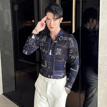 Pánská košile Best Fashion Pánská košile s potiskem pro moderní styl Barva: Černá, Velikost: 2XL