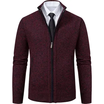 Pánská móda Best Fashion Pánský hřejivý svetr na zip se stojáčkem Barva: Vínová, Velikost: 3XL